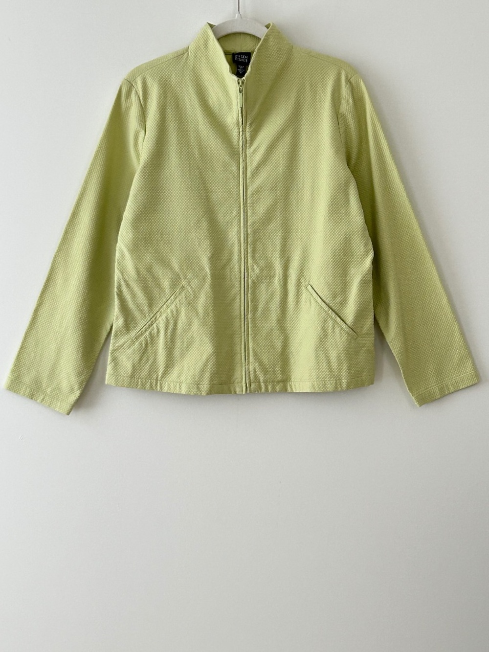 Eileen Fisher Micro-Quilted Lime Green Cotton Zip Up Jacket
